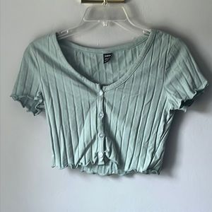 Sage green button up crop top